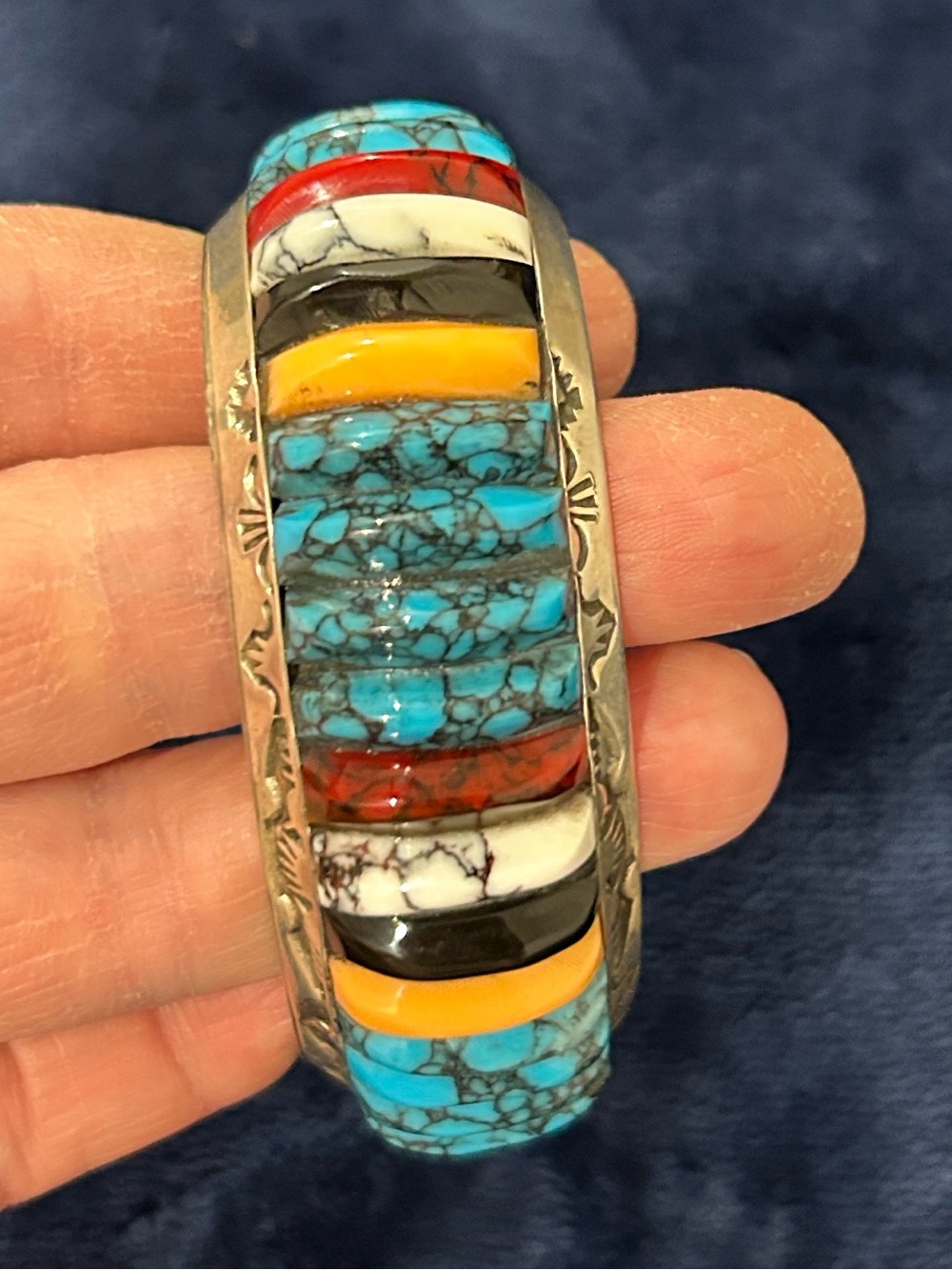 Ned NEZ Navajo multi stone/Sterling Cuff